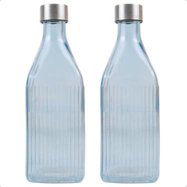 Imagem de Kit 2 Garrafas Quadrada De Vidro Canelado com Tampa 1l Coloridapara Geladeira