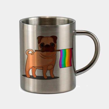 Imagem de Caneca de Inox Premium Prateada 400ml LGBT BULLDOG BANDEIRA BOCA - Cri