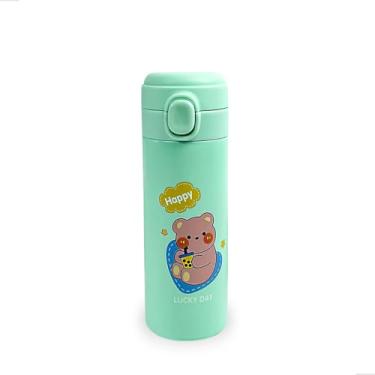 Imagem de Garrafinha Térmica Infantil 400ml com Tampa Antivazamento, Parede Dupla Inox, Garrafa Escolar com Estampa Cute para Meninos e Meninas (p1699) (Verde)