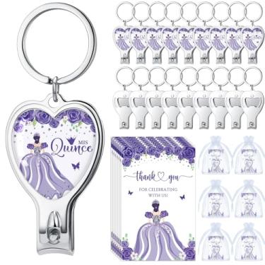 Imagem de Landical 25 conjuntos de lembrancinhas de festa de quinze anos inclui chaveiro de marmelo abridor de garrafas, cortador de unhas, cartões de agradecimento, sacos de organza para convidados, doces 15