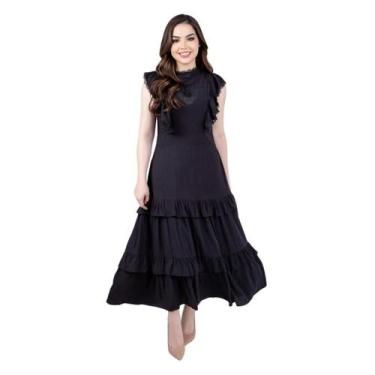 Imagem de Vestido Midi Slim Com Detalhes De Babado E Aplicação Elegante - Kopytt