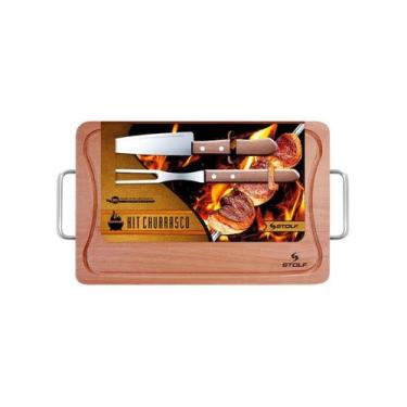 Imagem de Kit churrasco 3 peças com garfo faca peixeira 39x25cm stolf