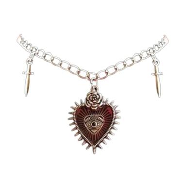 Imagem de NORLSO Colar gótico de coração com olho turco para mulheres, vintage, lua de sangue, crescente, colar com pingente de cristal vermelho, joia de Halloween, presentes, Large, Metal, Sem Pedra Preciosa