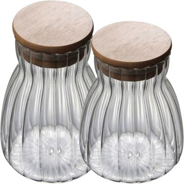 Imagem de Kit 2 Pote Hermético De Vidro Com Tampa Bambu 700ml e 1Litro