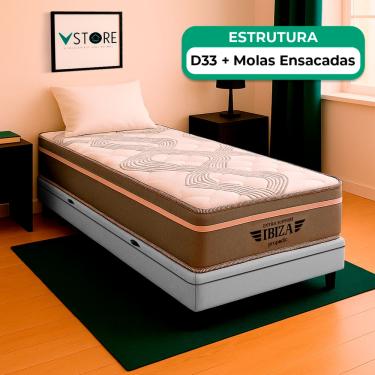 Imagem de Cama Box Baú e Colchão Ibiza Molas V-Store 78x188x22
