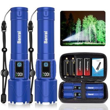 Imagem de Banral Lanternas táticas recarregáveis de alto lúmens. Luz de LED super brilhante de 5000 mAh, lanterna USB C à prova d'água portátil para casa, carro, acampamento, emergências, 5 modos, zoom (2, azul