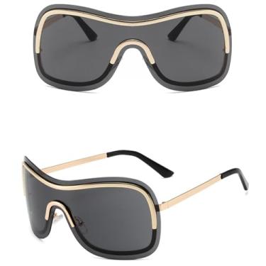 Imagem de JRLLFD Óculos de sol sem aro grandes, feminino, masculino, peça única, viseira, máscara, à prova de vento, grandes tons, uv400 (preto)