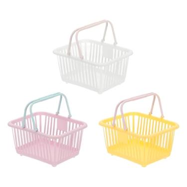 Imagem de PATIKIL 3 peças pequenas cesta de plástico, mini cesta de armazenamento de mercearia pequenas cestas de compras com alças organizador de água filtrada para organizar brinquedos, ovos, frutas, legumes