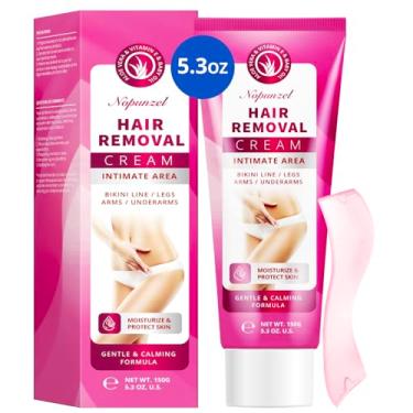 Imagem de Creme depilatório para mulheres: creme depilatório para áreas íntimas e áreas pubianas com aloe vera e vitamina E - remoção de pelos para pernas do corpo, braços, axilas, biquíni - calmante rápido e