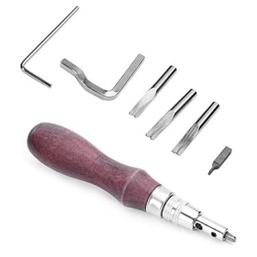 Imagem de Utoolmart Ferramenta Groover, 7 em 1 com costura ajustável e chanfrador de borda de vinco, kits de corte de escultura em couro para aparar, cavar, cortar, multifuncional