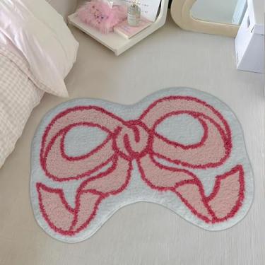 Imagem de Urtlmaji Tapete de laço Coquette Tapete de banho rosa, tapetes de banheiro antiderrapantes fofos tapetes de microfibra para decoração de arco de pelúcia, decoração de quarto infantil, lavável e