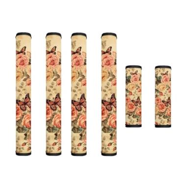Imagem de Hwzdsyxl Capas para maçanetas de geladeira com estampa vintage de borboleta rosa, 6 peças, laváveis, forno, geladeira, à prova d'água, conjuntos de capas de maçanetas de eletrodomésticos, decoração