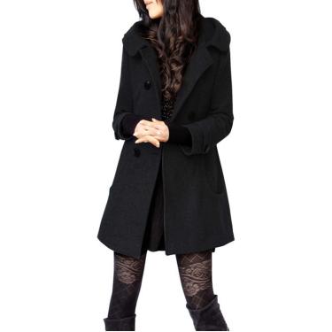 Imagem de Womens Ladies Hooded Trench Coat Outwear Casaco Peacoat Quente Casaco Sobretudo, Thickening black, 16