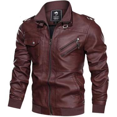 Imagem de Jaqueta De Couro Masculina, Primavera Outono Casual Jaqueta De Motociclista Inteligente Jaqueta Masculina Seção Fina Casaco De Couro Pu, Red, XXL