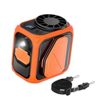 Imagem de IEUDNS Ventilador de cintura portátil Pequeno ventilador pessoal Leve Mãos-livres Baixo ruído Clipe de cinto na lanterna para atividades ao ar livre Andando, Laranja