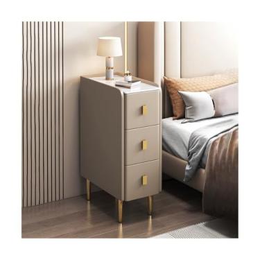 Imagem de Mesa De Cabeceira Estreita De Madeira Maciça Com 3 Gavetas, Moderna E Fina Para Quarto, Sala De Estar, Sofá, Dormitório(Khaki,7x15x24")