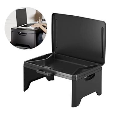 Imagem de Mesa de colo dobrável portátil, mesa para laptop, mesa de viagem, mesa de cama para escrever café da manhã, bandeja de servir com grande capacidade de armazenamento, almofada de leitura para sofá