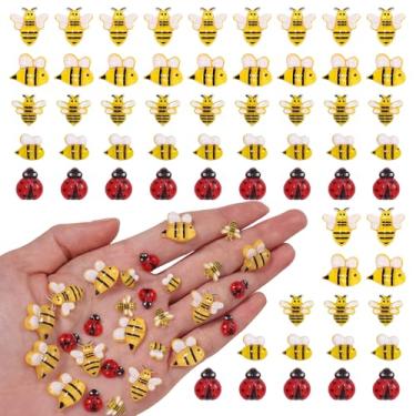 Imagem de 80 peças de resina de abelha para artesanato, resina plana joaninha abelhas mel, decoração de abelha minúscula para enfeites de guirlanda DIY e suprimentos de festa temáticos de abelhas