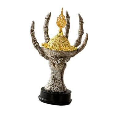 Imagem de predolo Queimador de incenso para decoração de Halloween, peça central de mesa, decoração de mesa portátil, porta-incenso para festival, sala de chá, Cinzento/Branco