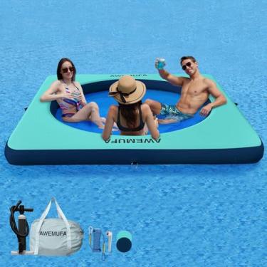 Imagem de AWEMUFA Plataforma de doca flutuante inflável de 2,4 m x 2,4 m com malha, boia flutuante para lago, rede de água inflável, plataforma de ar de natação, tapete de água flutuante, flutuadores de ilha