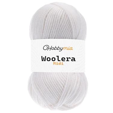 Imagem de HobbyMia Fio de lã midi Woolera - 100 g / 186 jardas - (4) peso penteado - 75% acrílico, 25% lã (branco, 1 novelo)