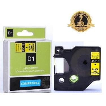 Imagem de Fita Compatível Dymo D1 45018 Amarela Letra Preta 12mm - Genérica Dymo