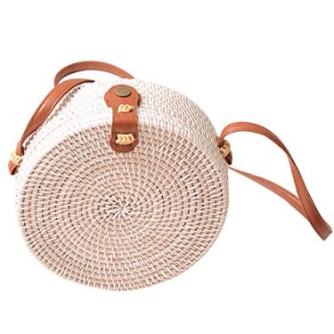 Imagem de SHAREYOIU Bolsas brancas feitas à mão com ombros de vime, natural, chique, estilo tropical de praia com alça de couro, Y branca, Big，7.87x 3.2 inch