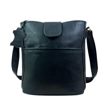 Imagem de Madosh, Bolsa tiracolo de couro preto para mulheres | Bolsa tiracolo de couro real para uso diário e bolsa carteiro de ombro casual