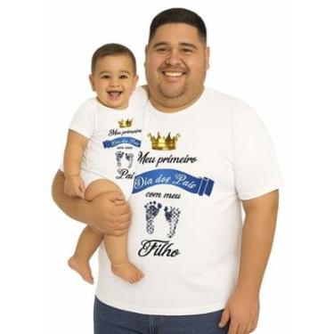 Imagem de Camiseta Meu Primeiro Dia Dos Pais e Body Bebê Pezinho Azul Papai Tamanho Plus Size-Masculino