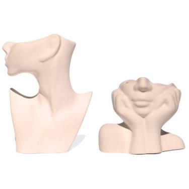 Imagem de Vaso Decorativo 2 Peças Perfil E Mão No Rosto Em Cimento Artesanal Palha