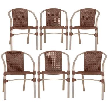 Imagem de 06 Cadeiras Floripa Alumínio Pintura Fendi Trama Marrom