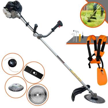 Imagem de Máquina de Cortar Grama À Gasolina Anmax CG430-B 43cc 1,7HP 12.000rpm Roçadeira Completa Com Carretel + Faca 2 Pontas + Faca 40 Dentes + Escova de Aço