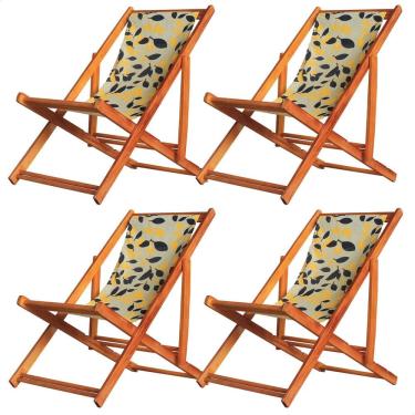 Imagem de Kit 4 Espreguiçadeiras Preguiçosa Dobrável sem Braço Mel em Madeira Maciça