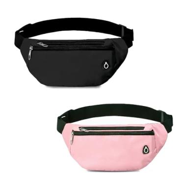 Imagem de Pochete para mulheres e homens, pochete transversal resistente à água esportiva bolsa de cintura, bolsa de cinto para viagens, caminhadas, corrida, Pacote com 2 - preto/rosa, Large, Pochete