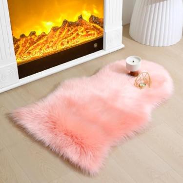 Imagem de CKLZSAY Tapete de pele de carneiro de pele sintética super macio e fofo tapete de área para quarto de criança almofada de sofá para sala de estar tapetes de cabeceira (rosa, pele de carneiro)