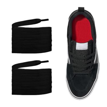 Imagem de NOQUBYS 2 pares de cadarços planos para tênis Vans Skate, cordas de substituição de algodão para tênis de lona, Preto, 63"