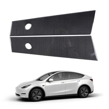Imagem de Capa de painel de janela de porta de postes de pilar de carro, janela de porta B pilar adesivo adesivo de acabamento para Tesla modelo 3/Y 2016-2022, fibra de carbono, 2 peças (fibra de carbono macia)