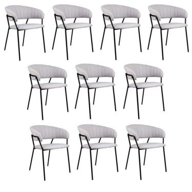 Imagem de Kit 10 Cadeiras para Sala de Jantar com Braços Estofado Base em Aço Mara Cinza