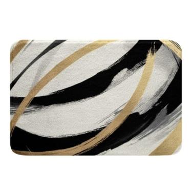 Imagem de jejeloiu Tapetes de banheiro em ouro branco preto 50,8 cm x 81,3 cm linha infantil abstrato tapetes de banheiro geométricos modernos acessórios de banheiro microfibra