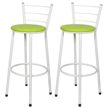 Imagem de Jogo 2 Banqueta Alta Para Cozinha Branca Epoxi Assento Verde