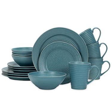 Imagem de Elanze Designs Charmoso chique com nervuras moderno aparência de cerâmica cerâmica prato prato caneca e tigela prato de cozinha louça conjunto de 16 peças - serviço para 4, turquesa