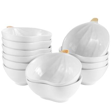 Imagem de Kolewo4ever 12 peças de tigela de abóbora de cerâmica para outono de 170 g, pequenos ramequins em forma de abóbora, decoração de utensílios de jantar laranja para o Dia das Bruxas, Ação de Graças