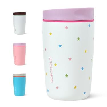 Imagem de DLOCCOLD Copo infantil de 340 g com alça e tampa de canudo de silicone, copo isolado à prova de vazamento com tampa resistente a derramamentos, caneca reutilizável de aço inoxidável para meninos e