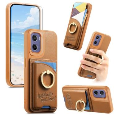 Imagem de Asuwish Capa de telefone para Motorola Moto G05/E15 4G capa carteira com protetor de tela de vidro temperado e suporte de cartão de crédito de couro PU anel suporte acessórios para celular GO5 G 05 E