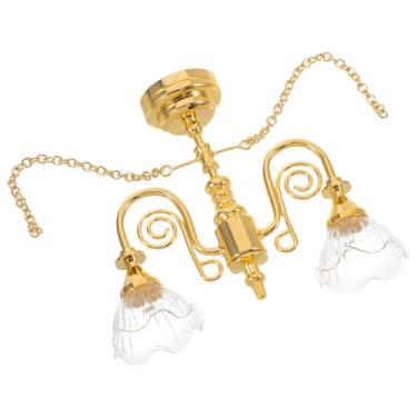 Imagem de TOYANDONA Lustre Em Miniatura Casa De Bonecas – Luminária De Teto Floral Dourada Com Duas Cabeças E Display De Luz Luminária Pendente Vintage Mini Acessórios De Móveis Decoração