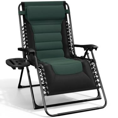 Imagem de Nestl Cadeira acolchoada de gravidade zero para uso externo, espreguiçadeira antigravidade grande com encosto de cabeça ajustável e suporte de copo, dobrável para acampamento, quintal - preto/verde