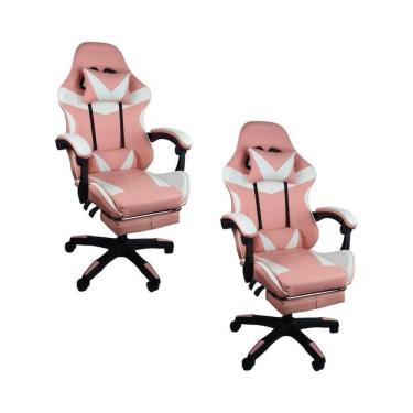 Imagem de Kit 2 Cadeiras Gamer Stillus Ergonômica Com Apoio Para Os Pés - Rosa E Branco