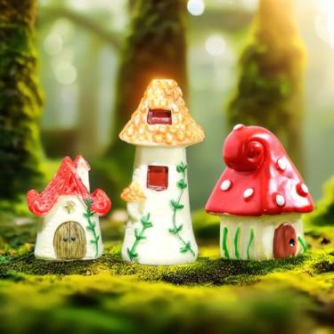Imagem de 3pc Whimsical Cottage Set: Resin Fairy Tale Houses (Mushroom, Vine, Tower) for Fairy Garden, Bonsai, Dollhouse, Terrarium Decor (Adult Collector)