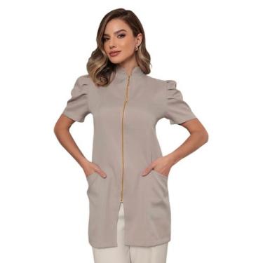 Imagem de Jaleco Manga Curta Bufante com Zíper Mara Cinza - gardenia jalecos, gg