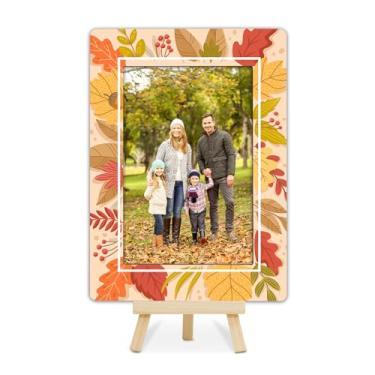 Imagem de OXRUN Porta-retrato Happy Fall, presente de Ação de Graças, moldura de lembrança de outono com cavalete, molduras de folhas 10 x 15 cm para exibição de mesa - N02
